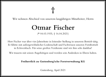 Traueranzeige von Otmar Fischer von Frankenpost