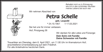 Traueranzeige von Petra Schelle von Frankenpost