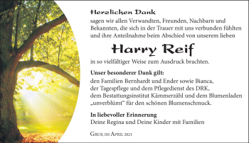 Traueranzeige von Harry Reif von Südthüringer Presse