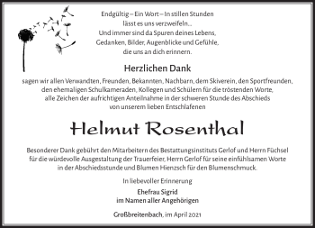 Traueranzeige von Helmut Rosenthal von Südthüringer Presse