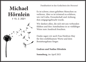 Traueranzeige von Michael Hörnlein von Südthüringer Presse