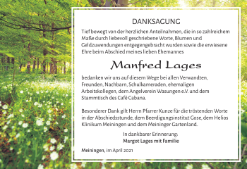 Traueranzeige von Manfred Lages von Südthüringer Presse