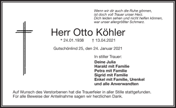 Traueranzeige von Otto Köhler von Frankenpost