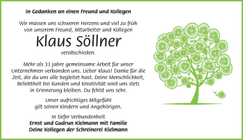 Traueranzeige von Klaus Söllner von Frankenpost