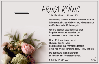Traueranzeige von Erika König von Südthüringer Presse