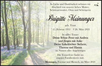 Traueranzeige von Brigitte Meinunger von Südthüringer Presse