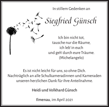 Traueranzeige von Siegfried Günsch von Südthüringer Presse