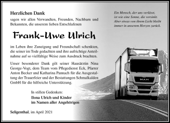 Traueranzeige von Frank-Uwe Ulrich von Südthüringer Presse