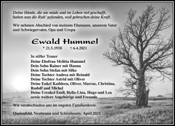 Traueranzeige von Ewald Hummel von Südthüringer Presse
