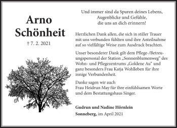 Traueranzeige von Arno Schönheit von Südthüringer Presse