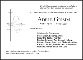 Traueranzeige von Adele Grimm von Frankenpost