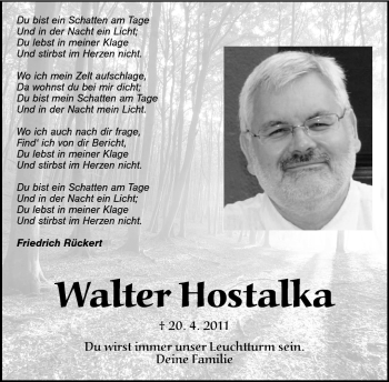Traueranzeige von Walter Hostalka von Frankenpost