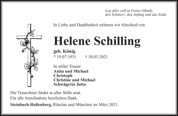 Traueranzeige von Helene Schilling von Südthüringer Presse