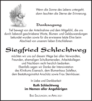 Traueranzeige von Siegfried Schlechtweg von Südthüringer Presse
