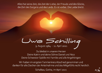 Traueranzeige von Uwe Schilling von Südthüringer Presse