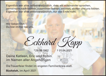 Traueranzeige von Eckhard Kapp von Südthüringer Presse