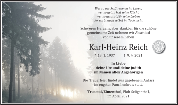 Traueranzeige von Karl-Heinz Reich von Südthüringer Presse