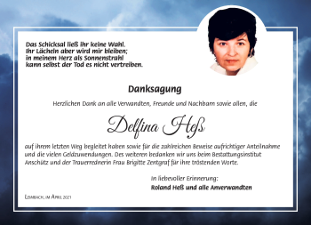 Traueranzeige von Delfina Heß von Südthüringer Presse