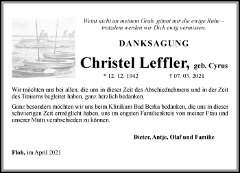 Traueranzeige von Christa Leffler von Südthüringer Presse