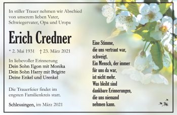 Traueranzeige von Erich Credner von Südthüringer Presse
