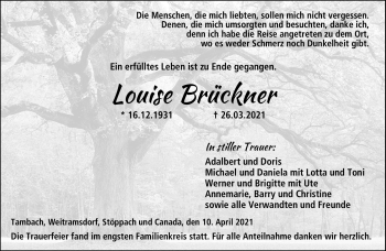 Traueranzeige von Louise Brückner von Neue Presse Coburg