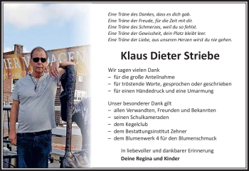 Traueranzeige von Klaus Dieter Striebe von Südthüringer Presse