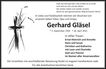 Traueranzeige von Gerhard Gläsel von Frankenpost