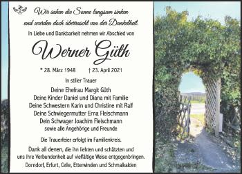 Traueranzeige von Werner Güth von Südthüringer Presse
