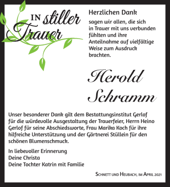 Traueranzeige von Herold Schramm von Südthüringer Presse