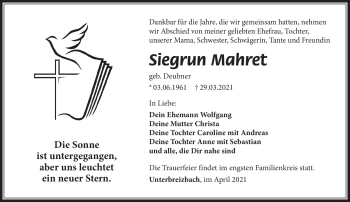 Traueranzeige von Siegrun Mahret von Südthüringer Presse