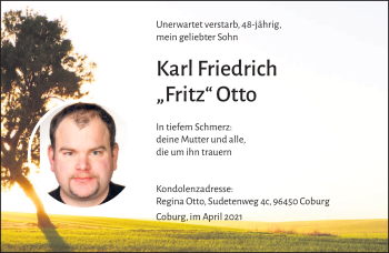 Traueranzeige von Karl Friedrich von Südthüringer Presse