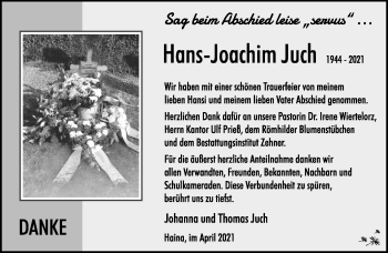 Traueranzeige von Hans-Joachim Juch von Südthüringer Presse
