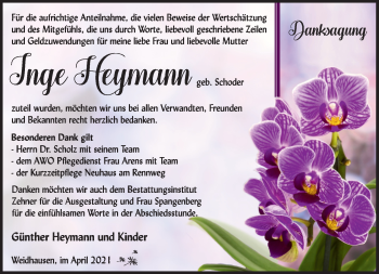 Traueranzeige von Inge Heymann von Südthüringer Presse