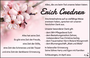 Traueranzeige von Erich Credner von Südthüringer Presse