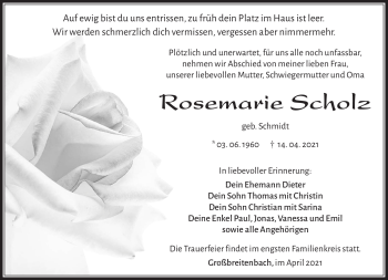 Traueranzeige von Rosemarie Scholz von Südthüringer Presse