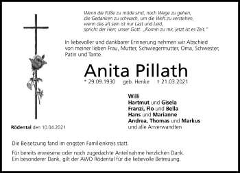 Traueranzeige von Anita Pillath von Neue Presse Coburg