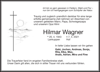 Traueranzeige von Hilmar Wagner von Frankenpost