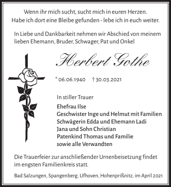 Traueranzeige von Herbert Gothe von Südthüringer Presse