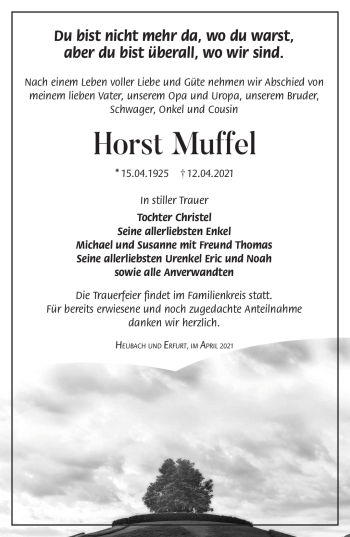 Traueranzeige von Horst Muffel von Südthüringer Presse