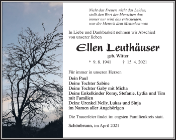 Traueranzeige von Ellen Leuthäuser von Südthüringer Presse