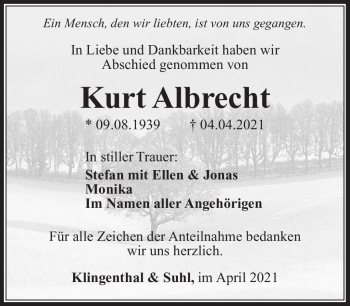 Traueranzeige von Kurt Albrecht von Südthüringer Presse