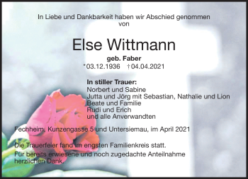 Traueranzeige von Else Wittmann von Neue Presse Coburg
