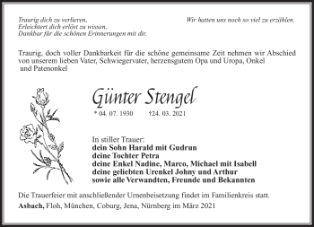 Traueranzeige von Günter Stengel von Südthüringer Presse