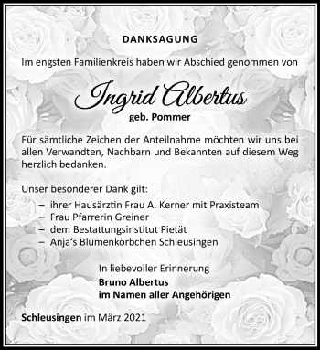 Traueranzeige von Ingrid Albertus von Südthüringer Presse