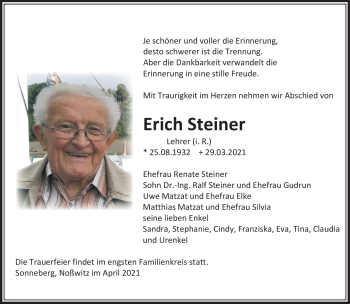 Traueranzeige von Erich Steiner von Südthüringer Presse