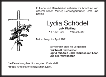 Traueranzeige von Lydia Schödel von Frankenpost