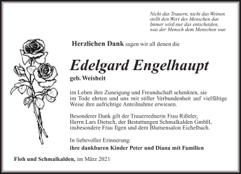Traueranzeige von Edelgard Engelhardt von Südthüringer Presse