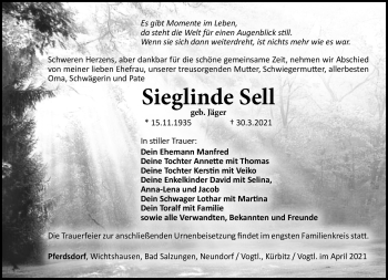Traueranzeige von Sieglinde Sell von Südthüringer Presse