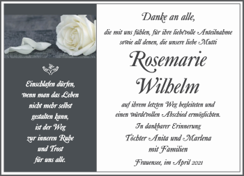 Traueranzeige von Rosemarie Wilhelm von Südthüringer Presse