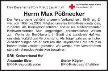 Traueranzeige von Max Pößnecker von Frankenpost
